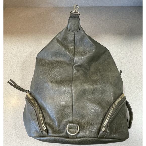 Sondra Roberts Squared Pebbled Green Backpack Bag Purse Casual Vegan Leather EUC - Picture 4 of 12